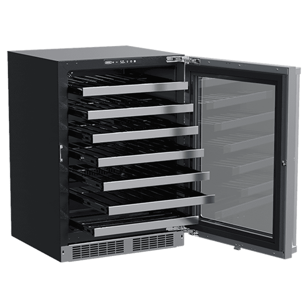Marvel Professional 24-inch wine cellar with door open, white background