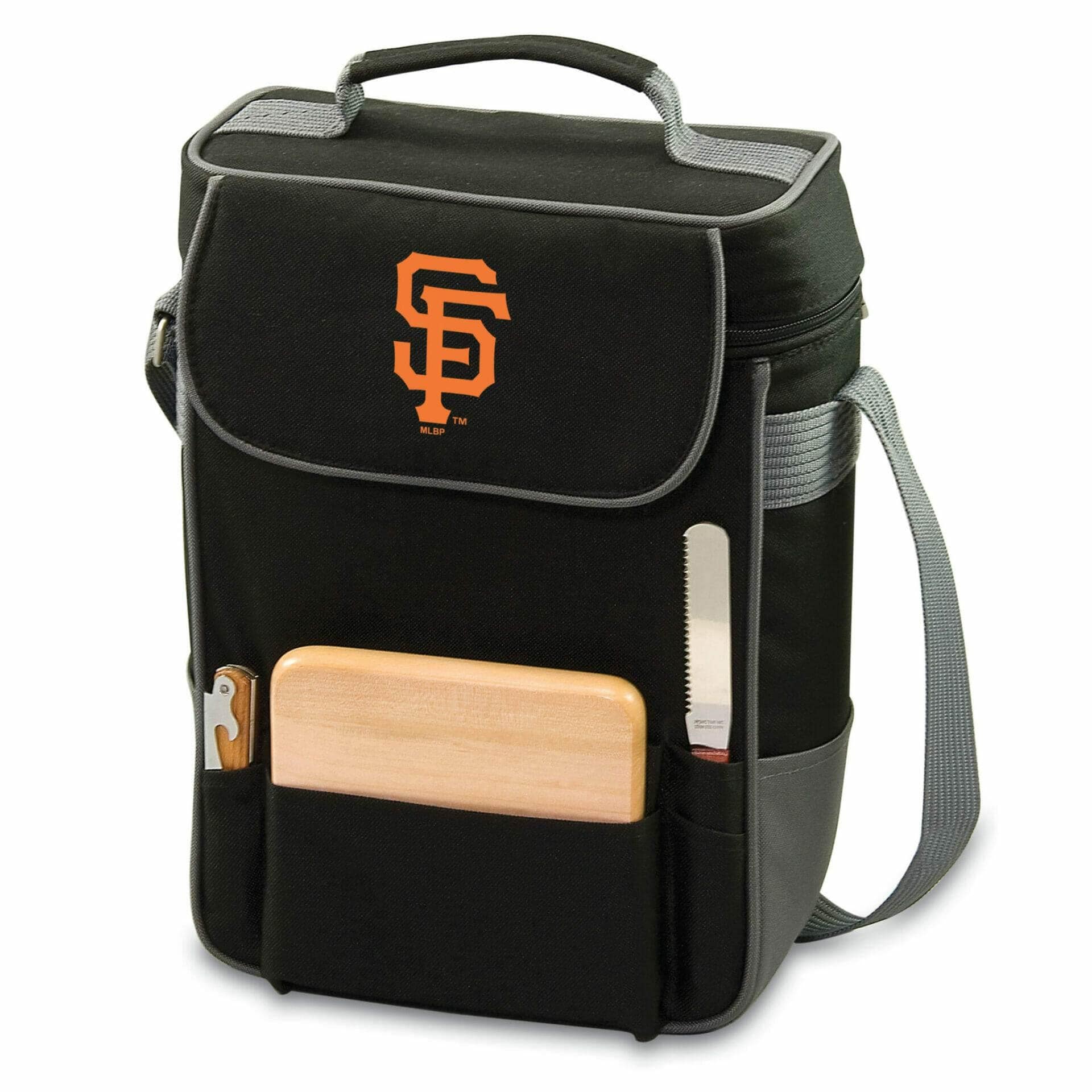 San Francisco Giants insulated wine tote with a cutting board and tools