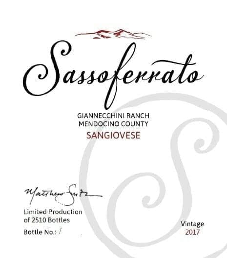 Sassoferrato Sangiovese wine bottle label, Mendocino County