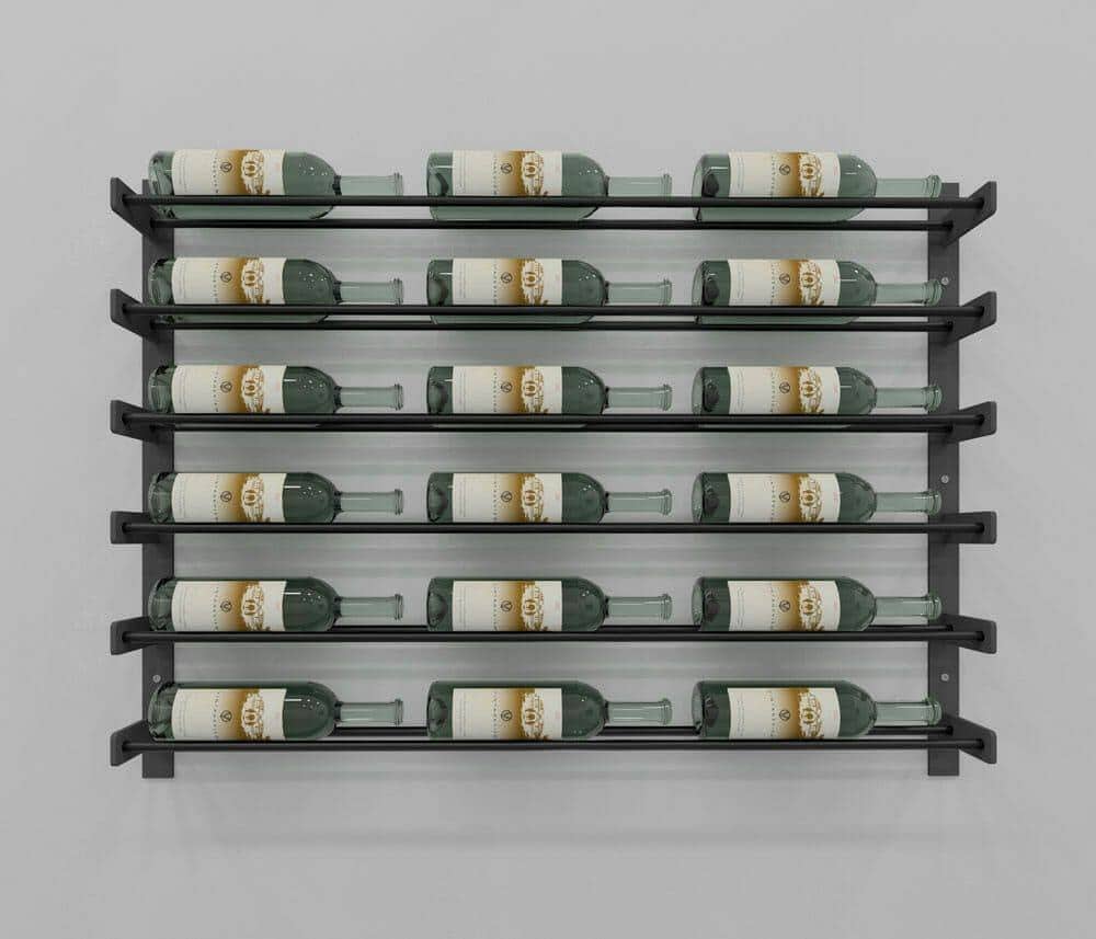 Evolution Wine Wall 30-inch rack in black, holding wine bottles