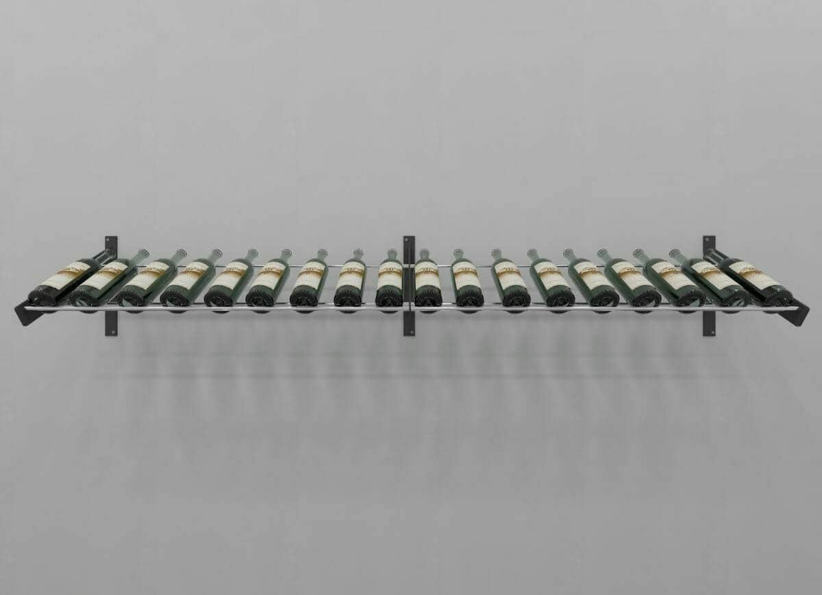 Evolution Series Wine Wall Presentation Row extension, angled wall rack holding wine bottles