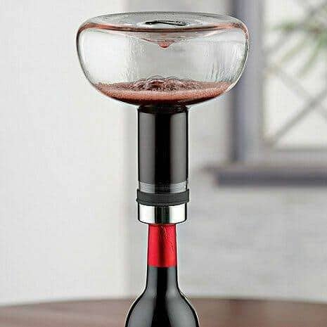 Menu Wine Breather Decanter aerating wine on a table with blurred window light