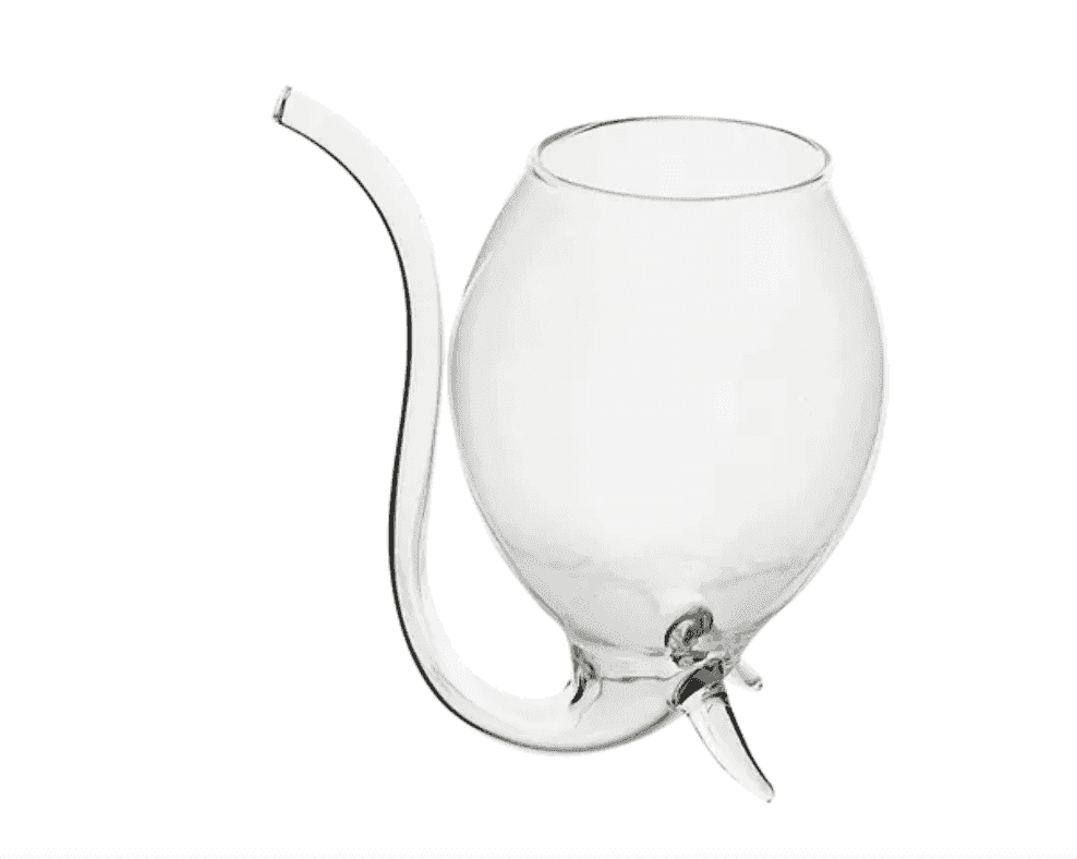 Clear glass Wino Sipper novelty wine glass with curved drinking tube