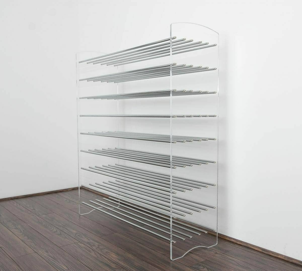 Empty Evolution metal and acrylic freestanding wine tower rack