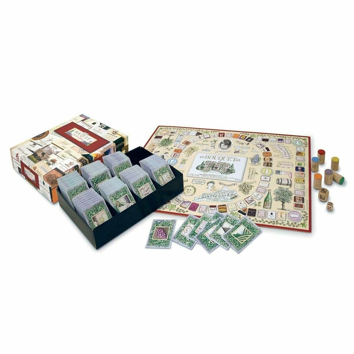 Bouquet wine board game with box, board, cards and cork pieces