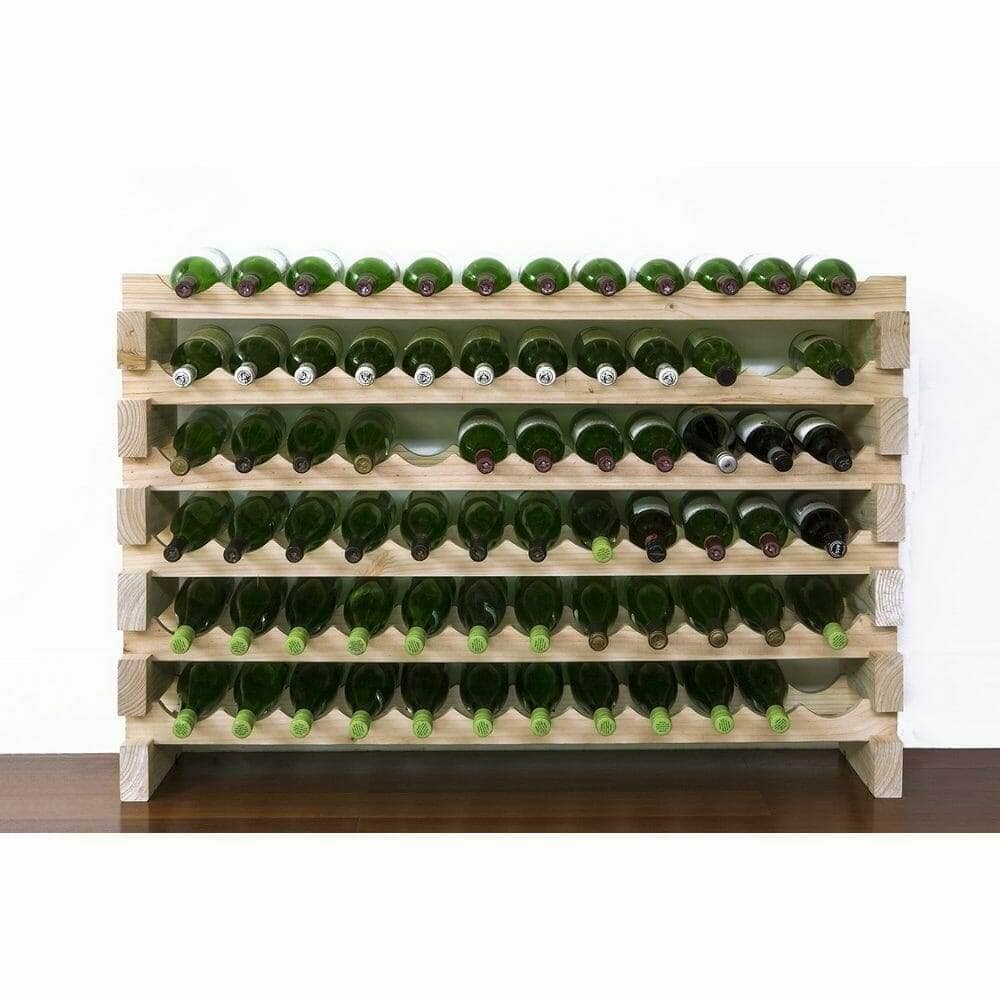 Natural pine 6x12 modular wine rack with 72-bottle capacity