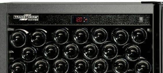 Transtherm digital control panel above racked wine bottles