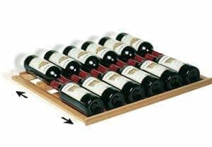 Illustration of a Transtherm sliding wood shelf holding wine bottles