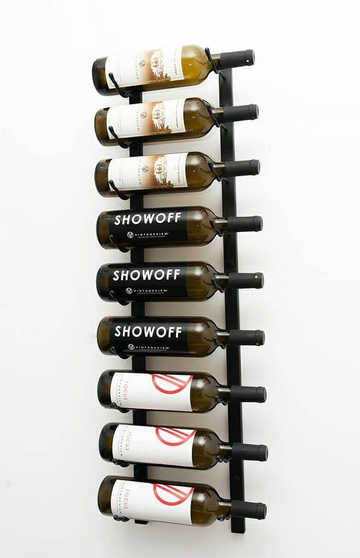 VintageView W Series black metal wall-mounted rack holding 9 wine bottles