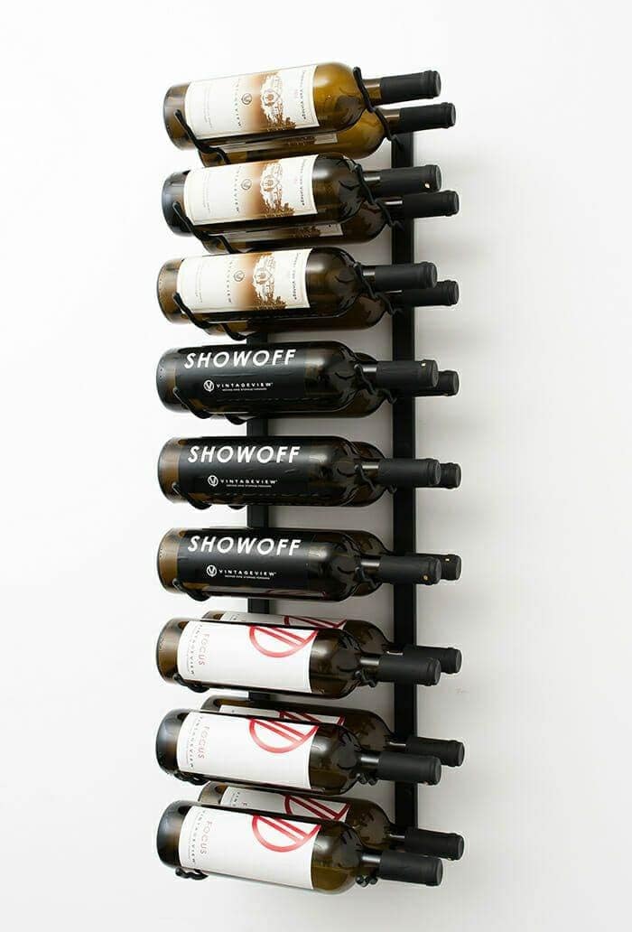 VintageView W Series black metal rack holding 18 wine bottles