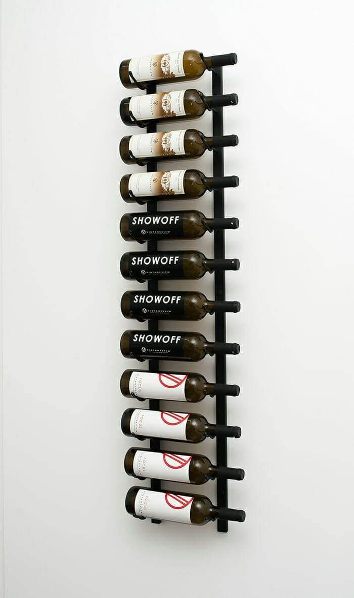 VintageView W Series black wall-mounted rack holding 12 wine bottles