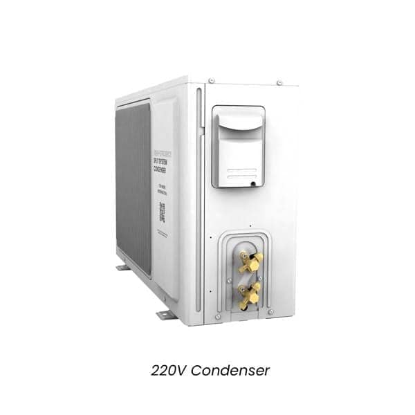 WhisperKOOL 220V split system condenser unit, angled view on white background