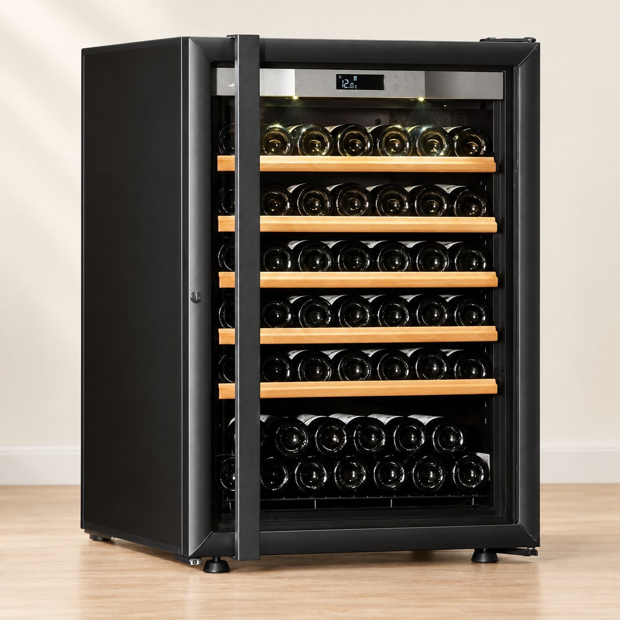 Transtherm Prestige Loft Vintage: Black Glass w/ 5 Shelves – 92 Bottle