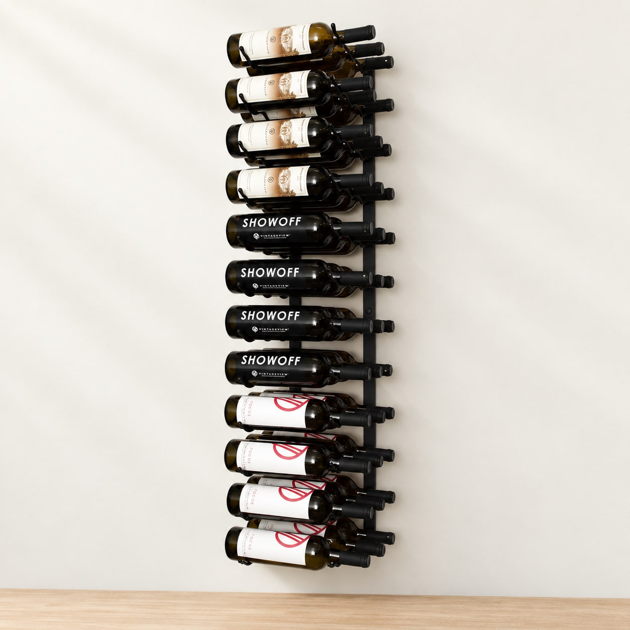 Vintage View W Series 4′ Wall Mounted Metal Wine Rack 36 Bottle