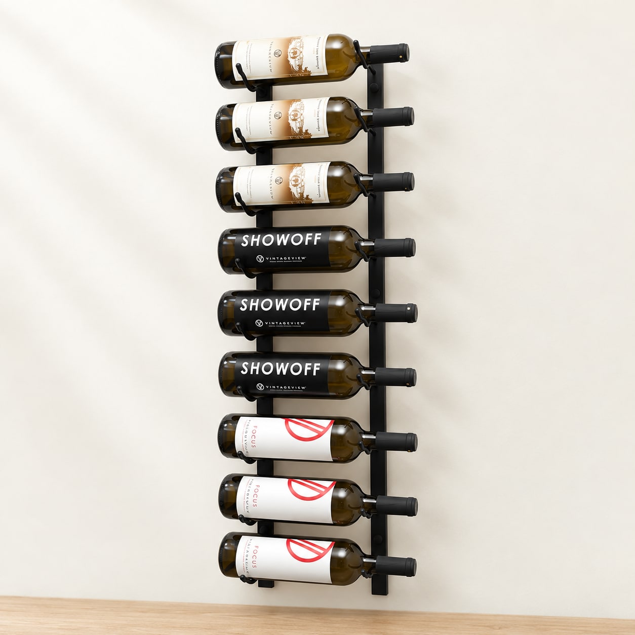 W Series 3′ Wall Mounted Metal Wine Rack 9 Bottle