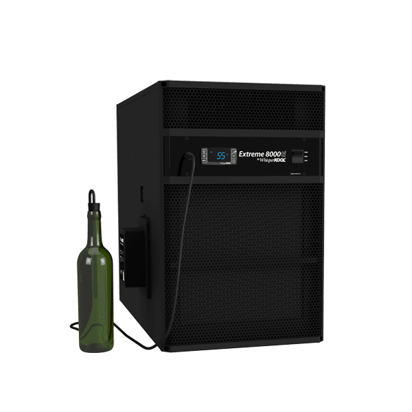 WhisperKOOL Extreme 8000ti cooling unit with wine bottle sensor, angled studio shot
