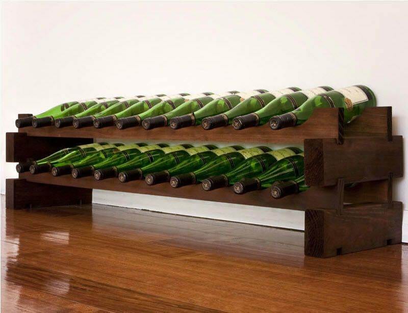 Stained wood Modularack 2x11 22-bottle wine rack on wood flooring