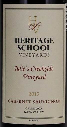 Heritage School Vineyards Julie’s Creekside Cabernet Sauvignon label