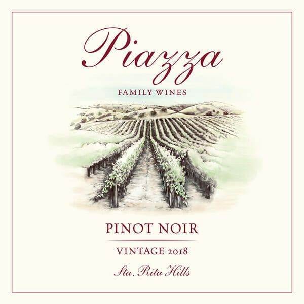 Piazza Family Wines Pinot Noir 2018 Sta. Rita Hills label illustration