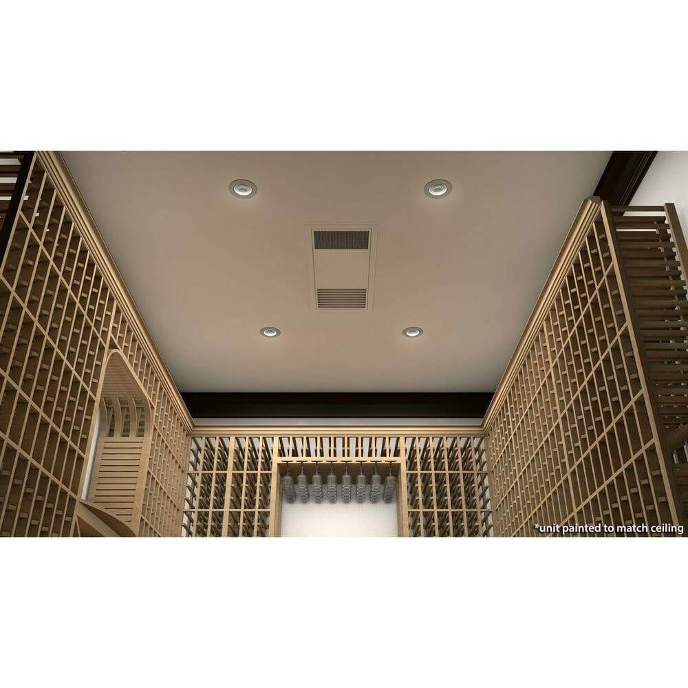 Rendered diagram of a ceiling-mount cooling unit installed in a wine cellar ceiling