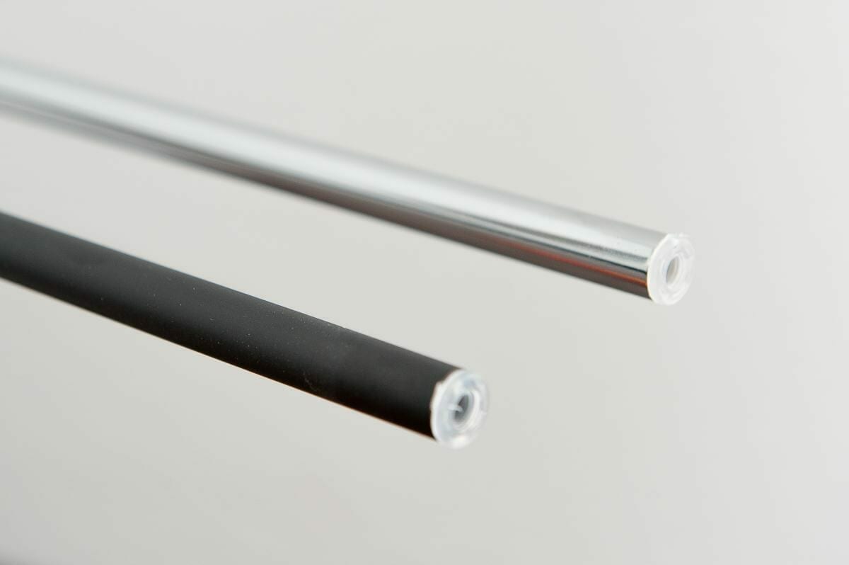 Close-up of acrylic panel and chrome rods on an Evolution wine tower