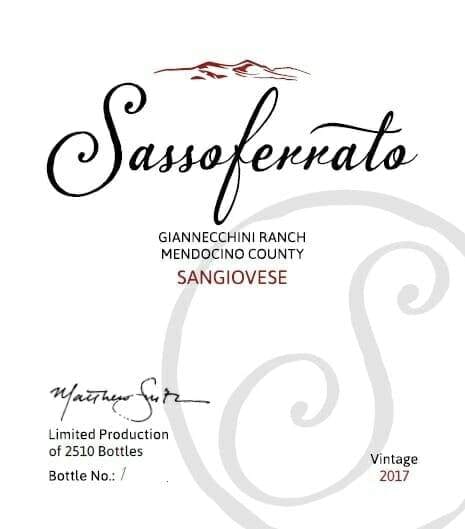 Sassoferrato Sangiovese wine bottle label, Mendocino County