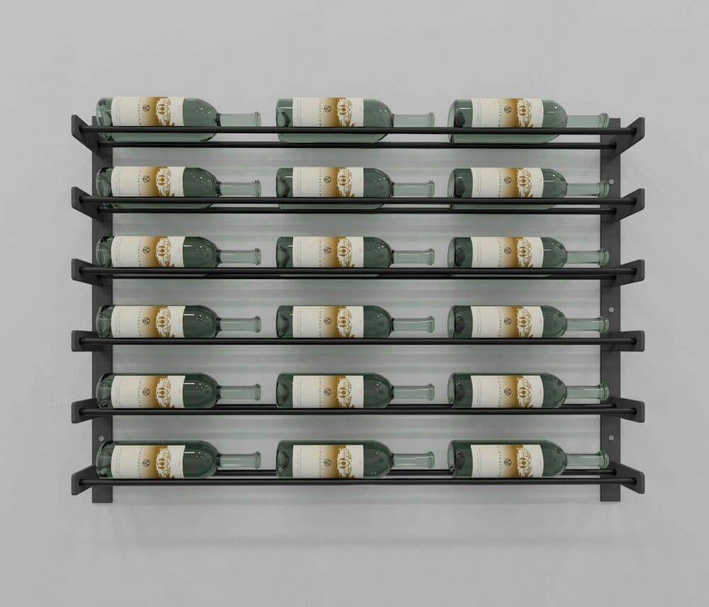 Evolution Wine Wall 30-inch rack in black, holding wine bottles