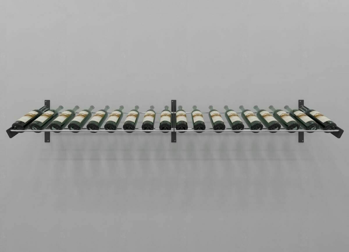 Evolution Series Wine Wall Presentation Row extension, angled wall rack holding wine bottles