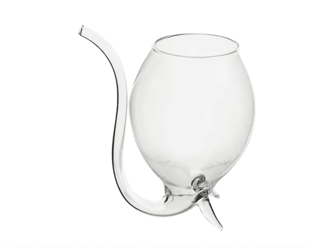 Clear glass Wino Sipper novelty wine glass with curved drinking tube
