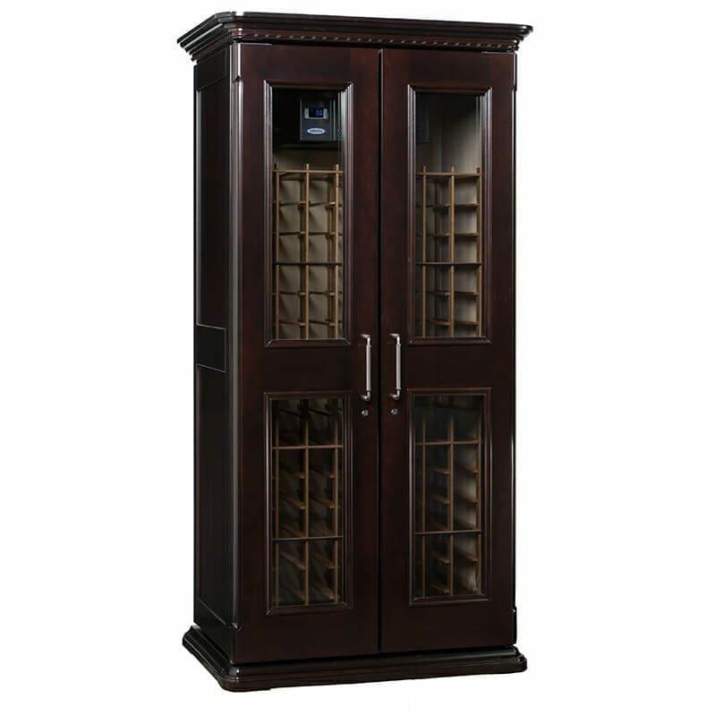 Le Cache 2400 wine cabinet in dark chocolate finish on white background