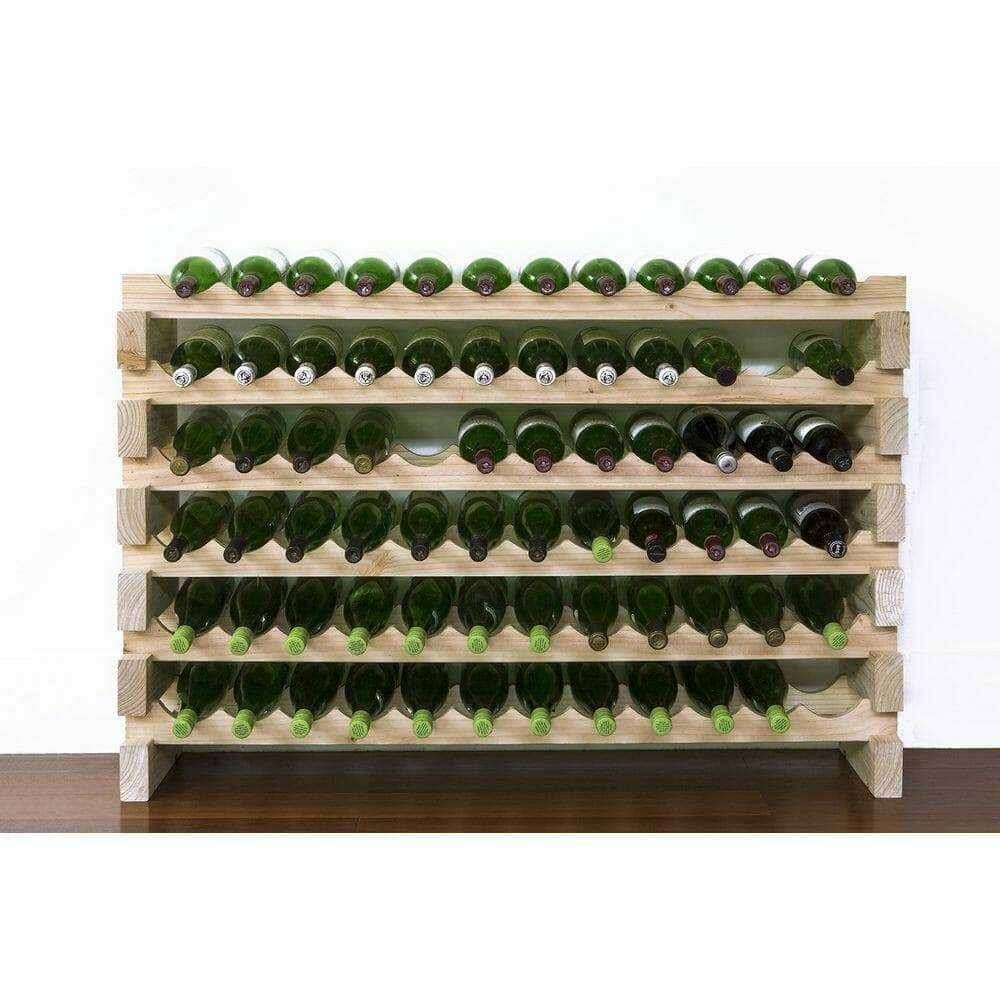 Natural pine 6x12 modular wine rack with 72-bottle capacity