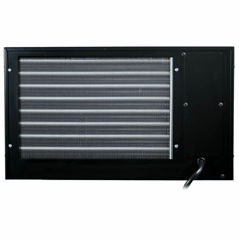 Rear view of a wine cellar cooling unit condenser coil
