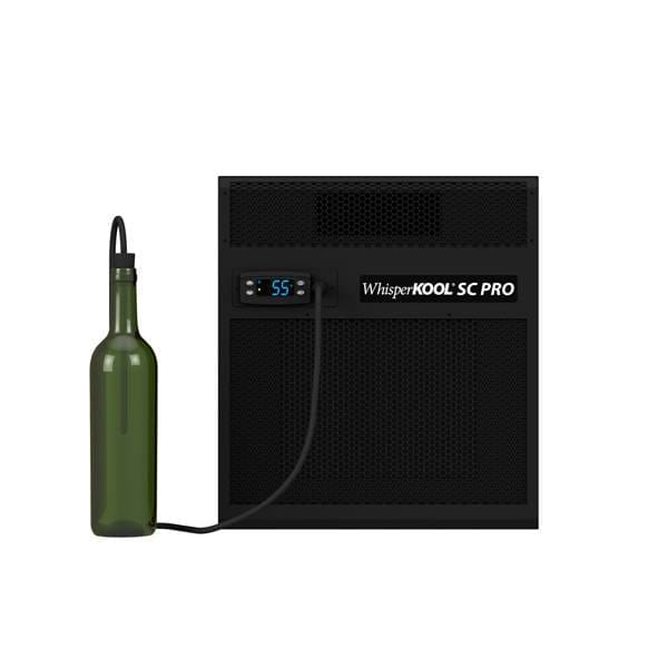 WhisperKOOL SC PRO cooling unit with digital display and bottle temperature probe on white background